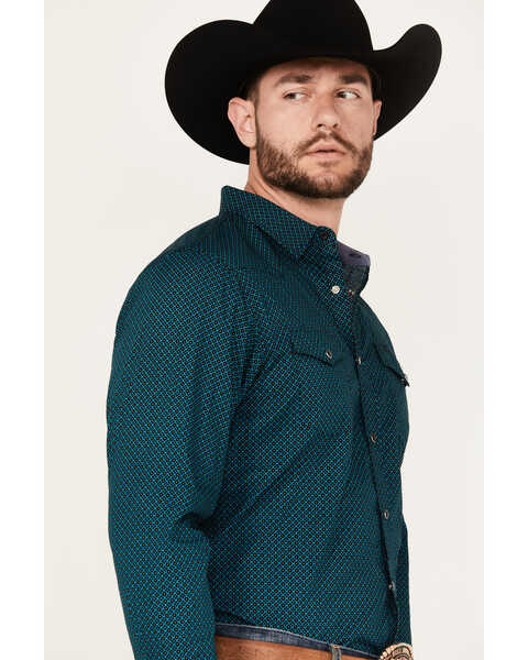 Image #2 - Rodeo Clothing Men's Geo Print Long Sleeve Snap Western Shirt, Turquoise, hi-res