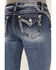 Miss Me Women's Low Rise Dark Wash Tonal Americana Border Bootcut Jeans, Dark Wash, hi-res