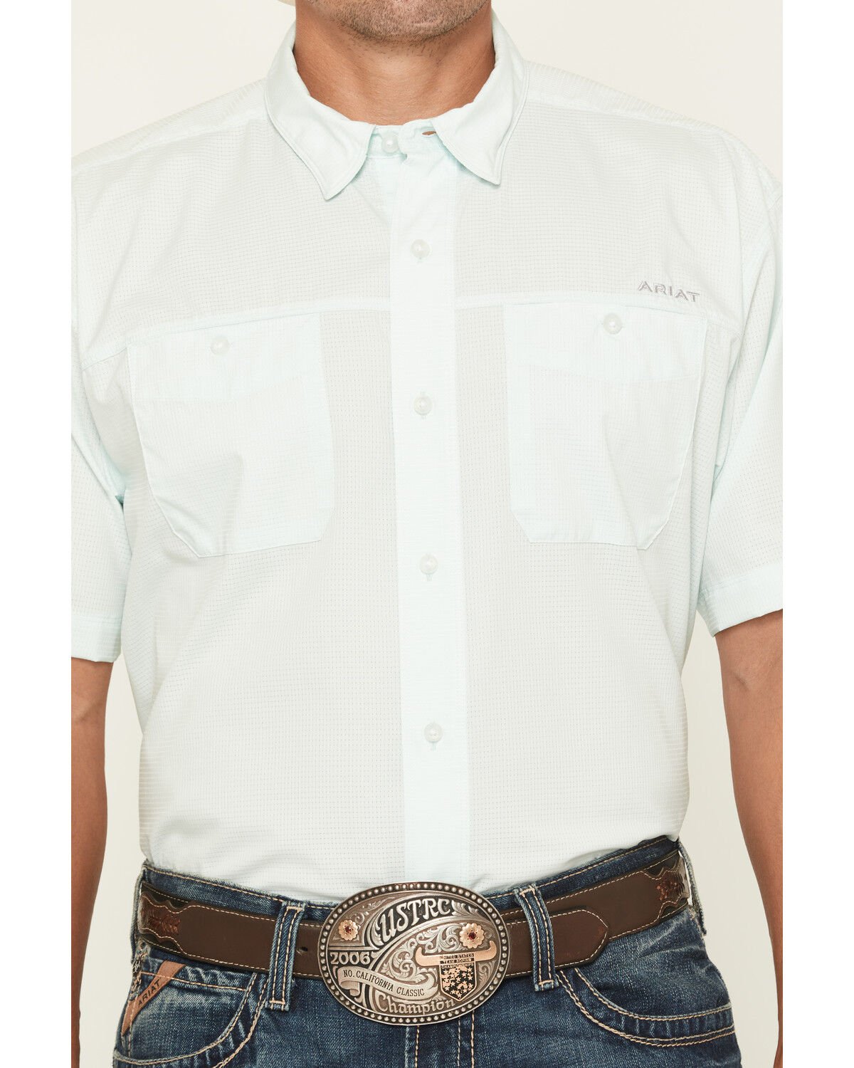 Image #3 - Ariat Men's 360 Airflow Classic Solid Long Sleeve Button-Down Performance Western Shirt, Aqua, hi-res