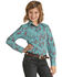 Panhandle Girls' Paisley Print Long Sleeve Snap Western Shirt , Turquoise, hi-res