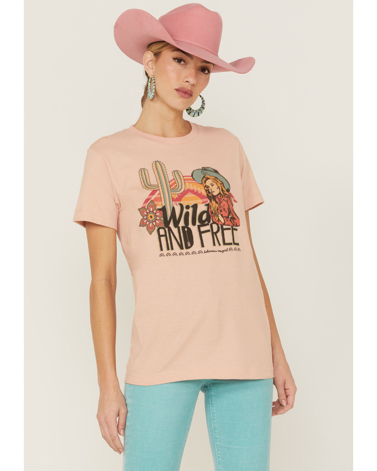 Image #1 - Bohemian Cowgirl Women's Wild & Free Doll Nashville Graphic Tee, Coral, hi-res