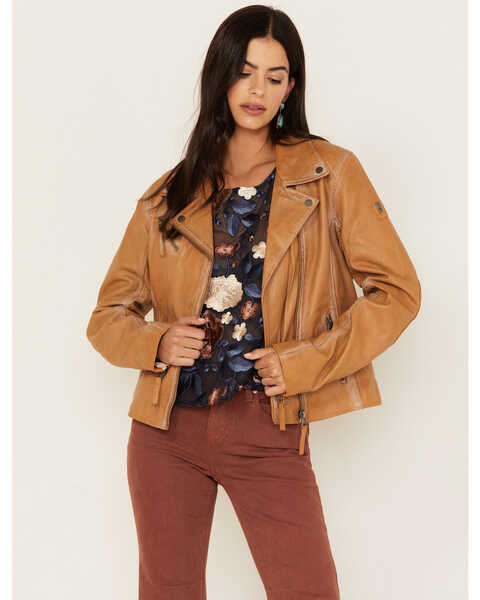Mauritius Women's Christy Scatter Star Leather Jacket , Tan, hi-res