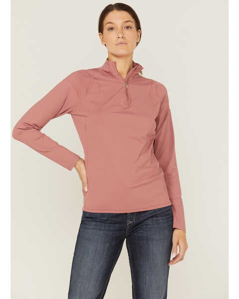 Ariat Women's Quarter Zip Long Sleeve Baselayer Shirt, Mauve, hi-res