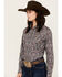 Image #2 - Rough Stock by Panhandle Women's Paisley Print Long Sleeve Snap Stretch Western Shirt , Navy, hi-res