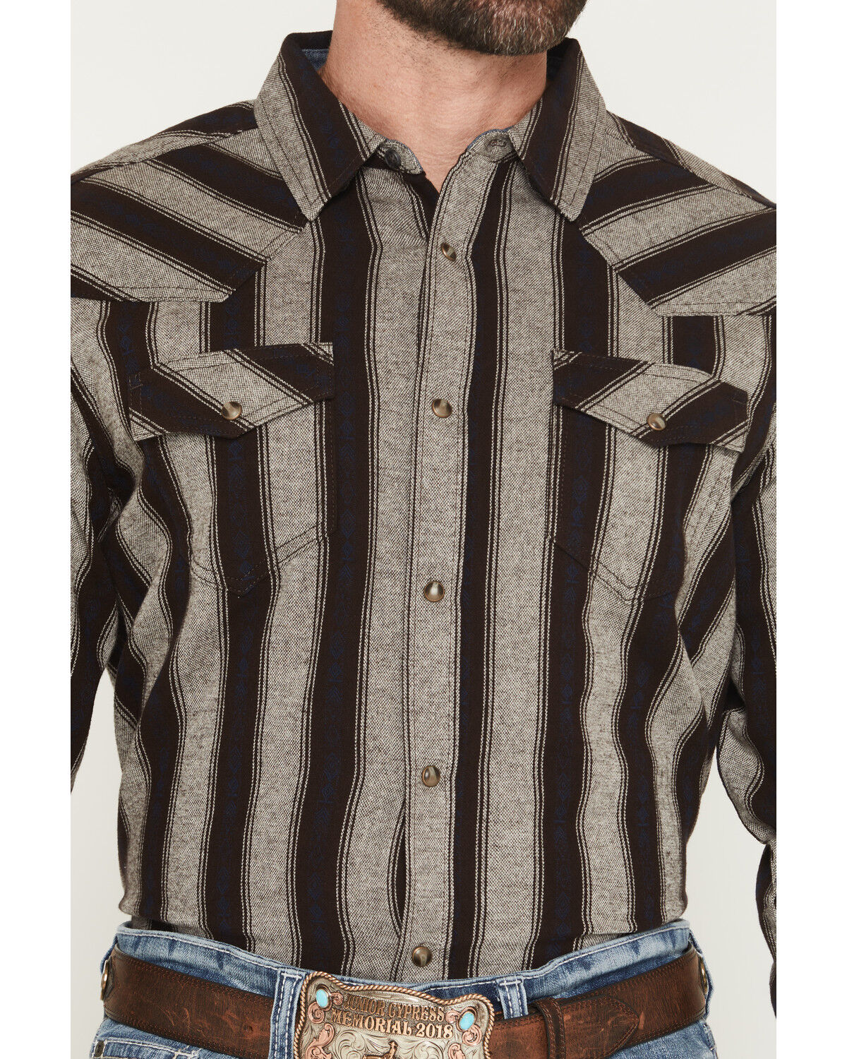 Image #3 - Cody James Men's Deluxe Dobby Stripe Print Long Sleeve Snap Flannel Shirt, Cream, hi-res