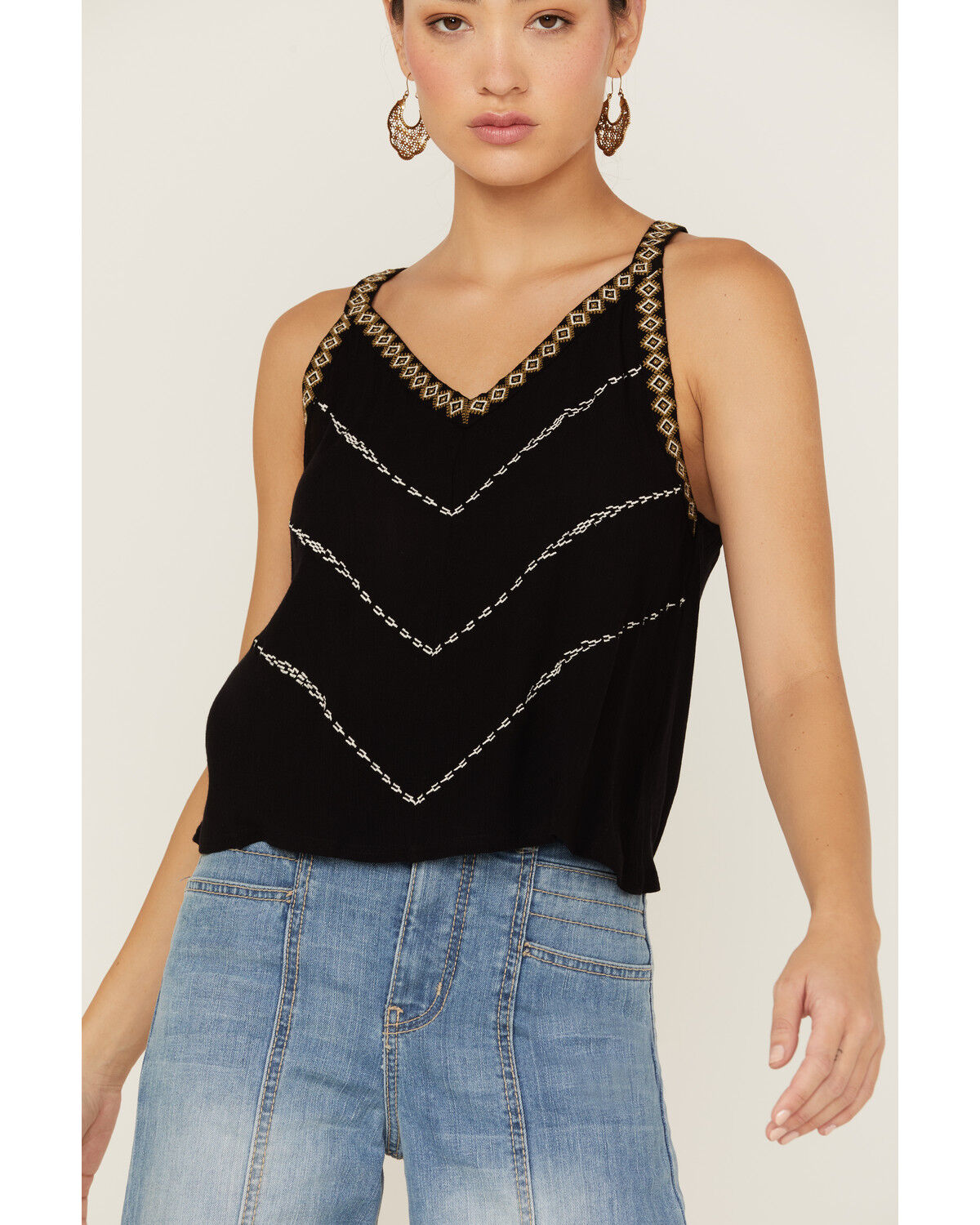 Image #2 - Shyanne Women's Southwestern Embroidered V-Neck Cami, Black, hi-res