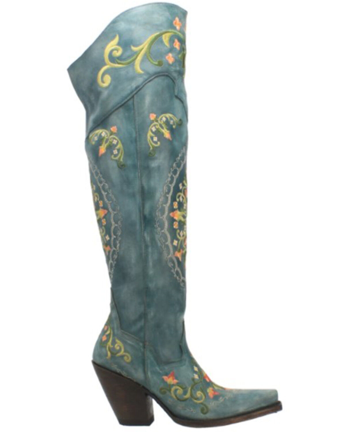 Image #2 - Dan Post Women's Flower Child Tall Boots - Snip Toe, Turquoise, hi-res