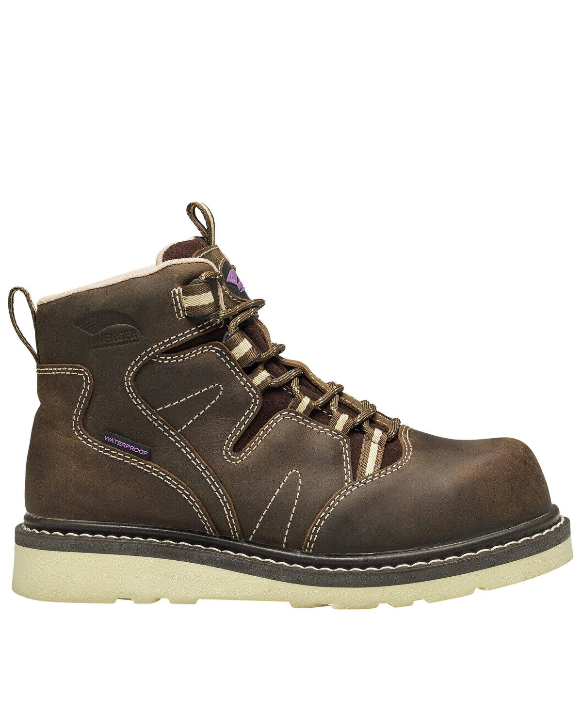 Image #2 - Avenger Women's Waterproof Wedge Work Boots - Composite Toe, Brown, hi-res