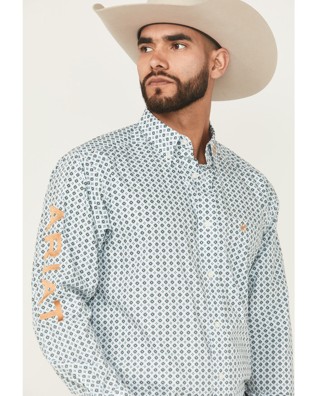 Image #1 - Ariat Men's Team Franklin Geo Print Long Sleeve Button-Down Western Shirt - Big, Blue, hi-res