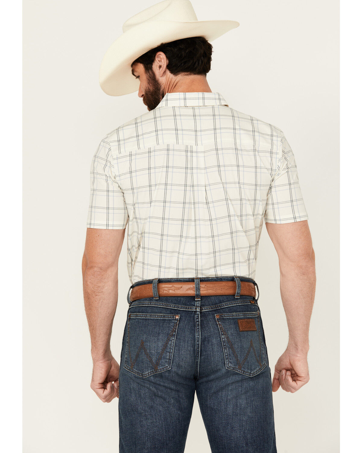 Image #4 - Cody James Men's Open Field Plaid Print Short Sleeve Button-Down Stretch Western Shirt, Ivory, hi-res