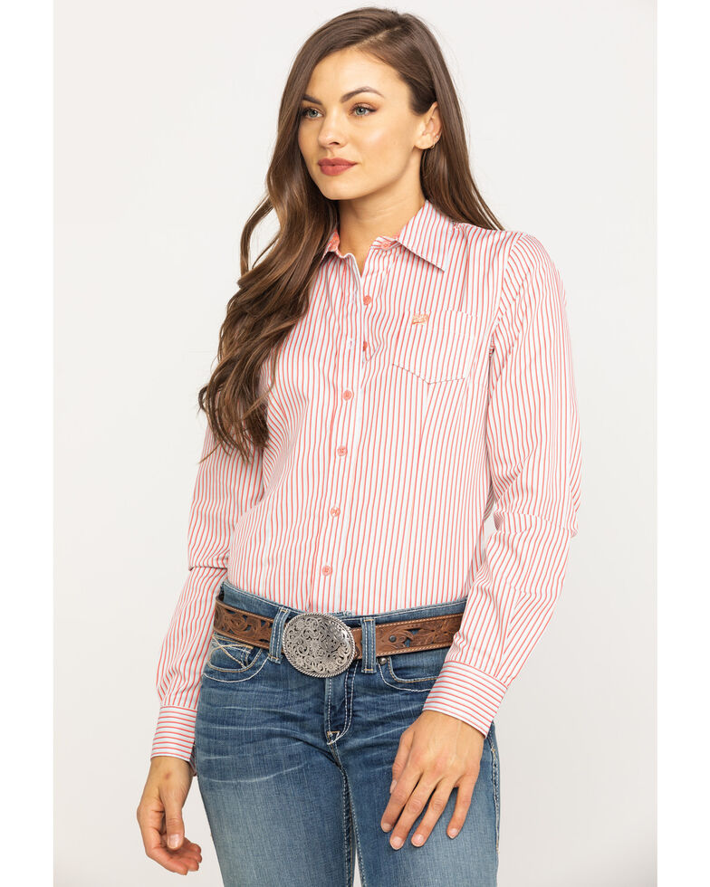 Cinch Women's Coral Stripe Button Long Sleeve Western ...