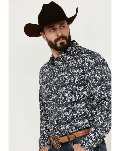 Image #2 - Gibson Trading Co Men's Shin Dig Floral Print Long Sleeve Button-Down Western Shirt , Navy, hi-res