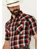 Image #2 - Ely Walker Men's Plaid Print Short Sleeve Snap Western Shirt, Red, hi-res