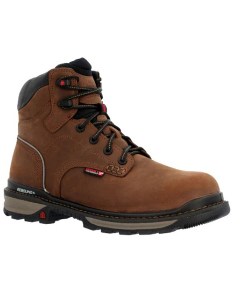 Rocky Men's Rams Horn 6" Lace Up Waterproof Comp Work Boots - Round Toe , Distressed Brown, hi-res