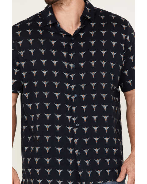 Image #3 - Gibson Men's Bull Pinata Print Western Shirt , Navy, hi-res