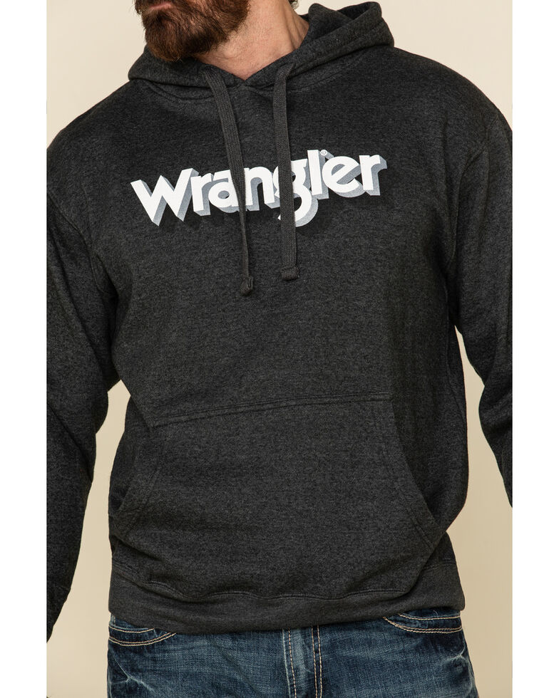 Wrangler Men's Charcoal Logo Graphic Hooded Sweatshirt , Charcoal, hi-res