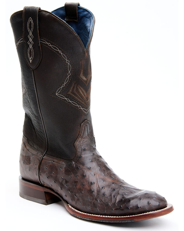 Cody James Men's Blue Exotic Full-Quill Ostrich Western Boots - Round Toe, Brown, hi-res