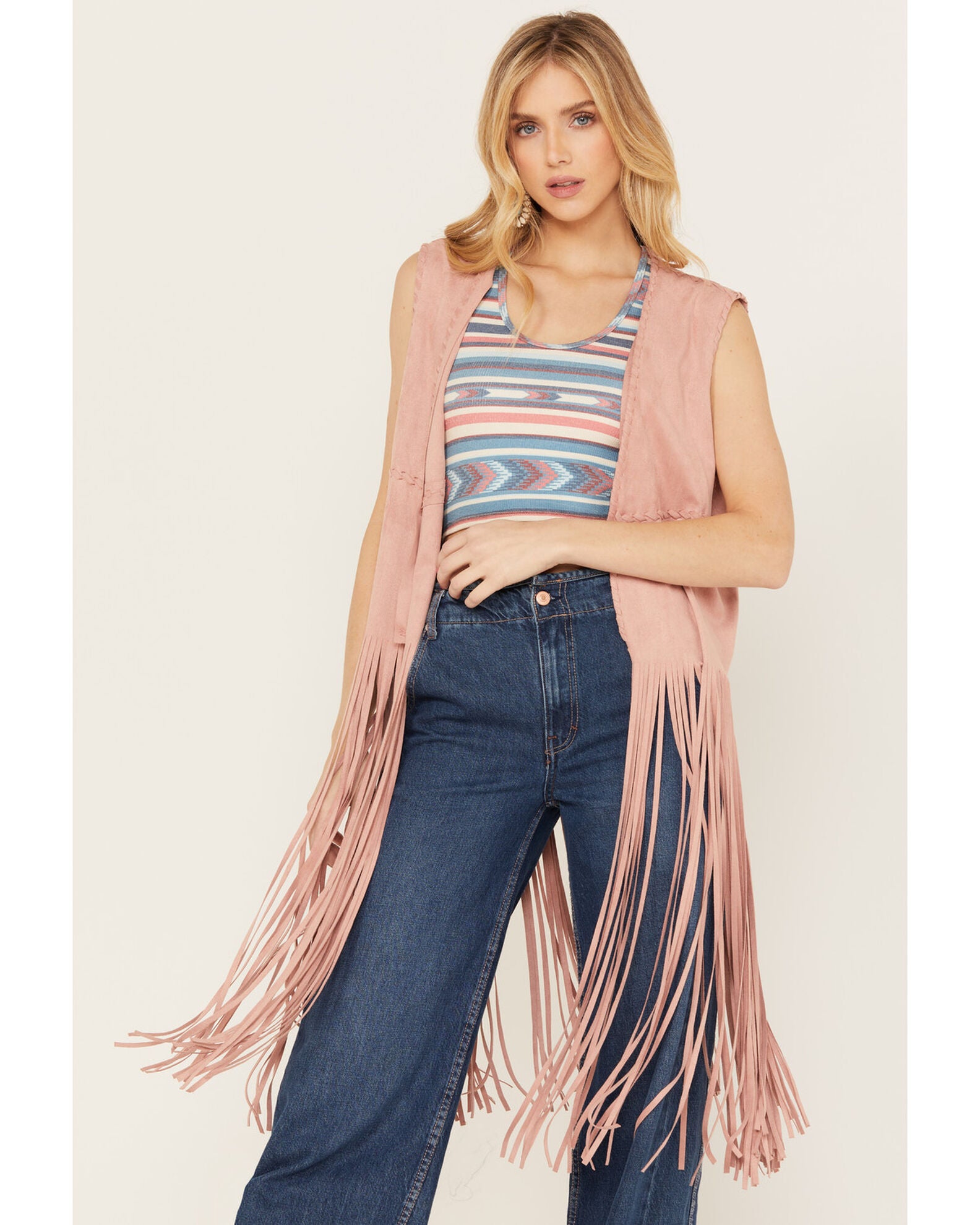 Product Name Fornia Women's Fringe Faux Suede Vest