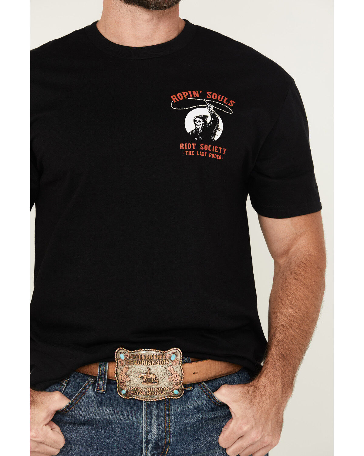 Image #3 - Riot Society Men's Boot Barn Exclusive Ropin' Souls Reaper Short Sleeve Graphic T-Shirt, Black, hi-res