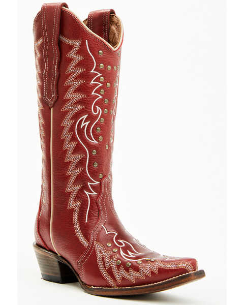 Circle G Women's Studded Western Boots - Snip Toe , Red, hi-res