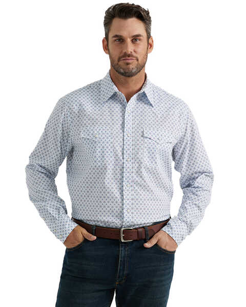 Wrangler 20X Men's Geo Print Long Sleeve Snap Stretch Western Shirt, White, hi-res