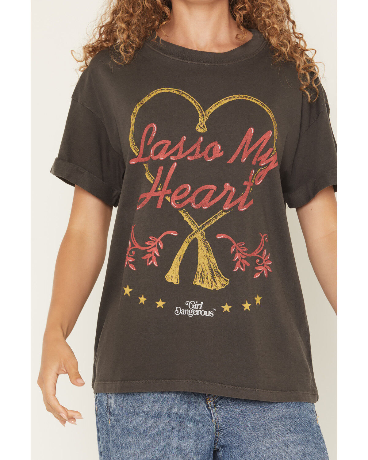 Image #3 - Girl Dangerous Women's Lasso My Heart Short Sleeve Graphic Tee, Black, hi-res