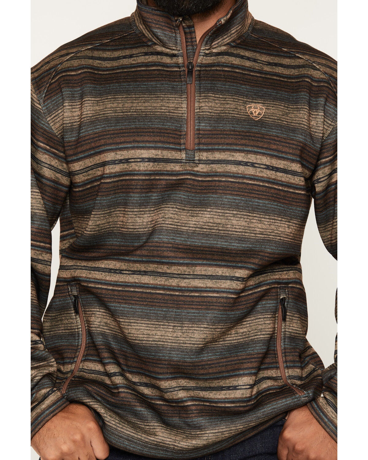 Image #3 - Ariat Men's Caldwell Striped 1/4 Zip Pullover, Brown, hi-res