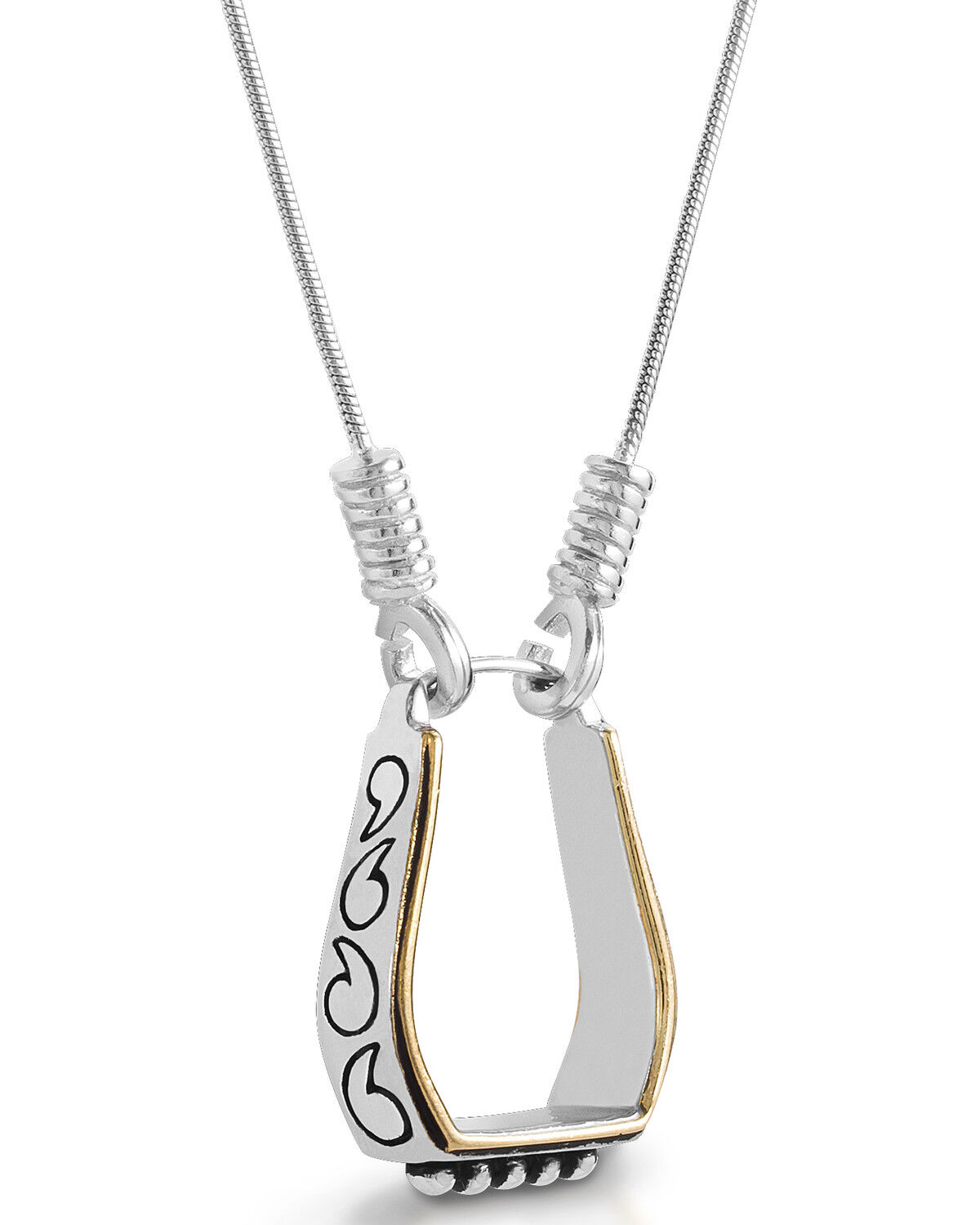Image #1 - Kelly Herd Women's Two Tone Engraved Western Stirrup Necklace, Silver, hi-res