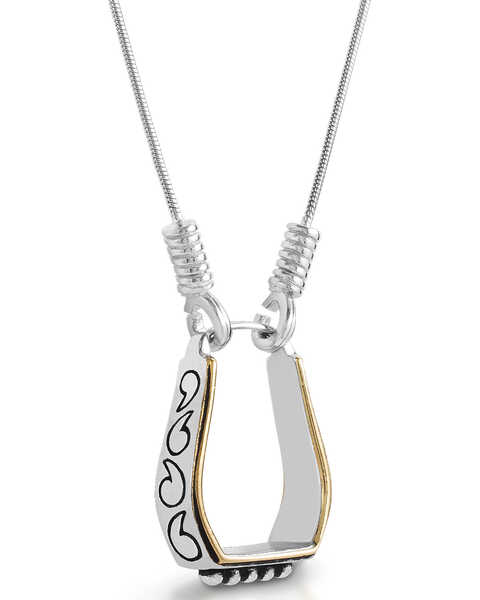 Kelly Herd Women's Two Tone Engraved Western Stirrup Necklace , Silver, hi-res