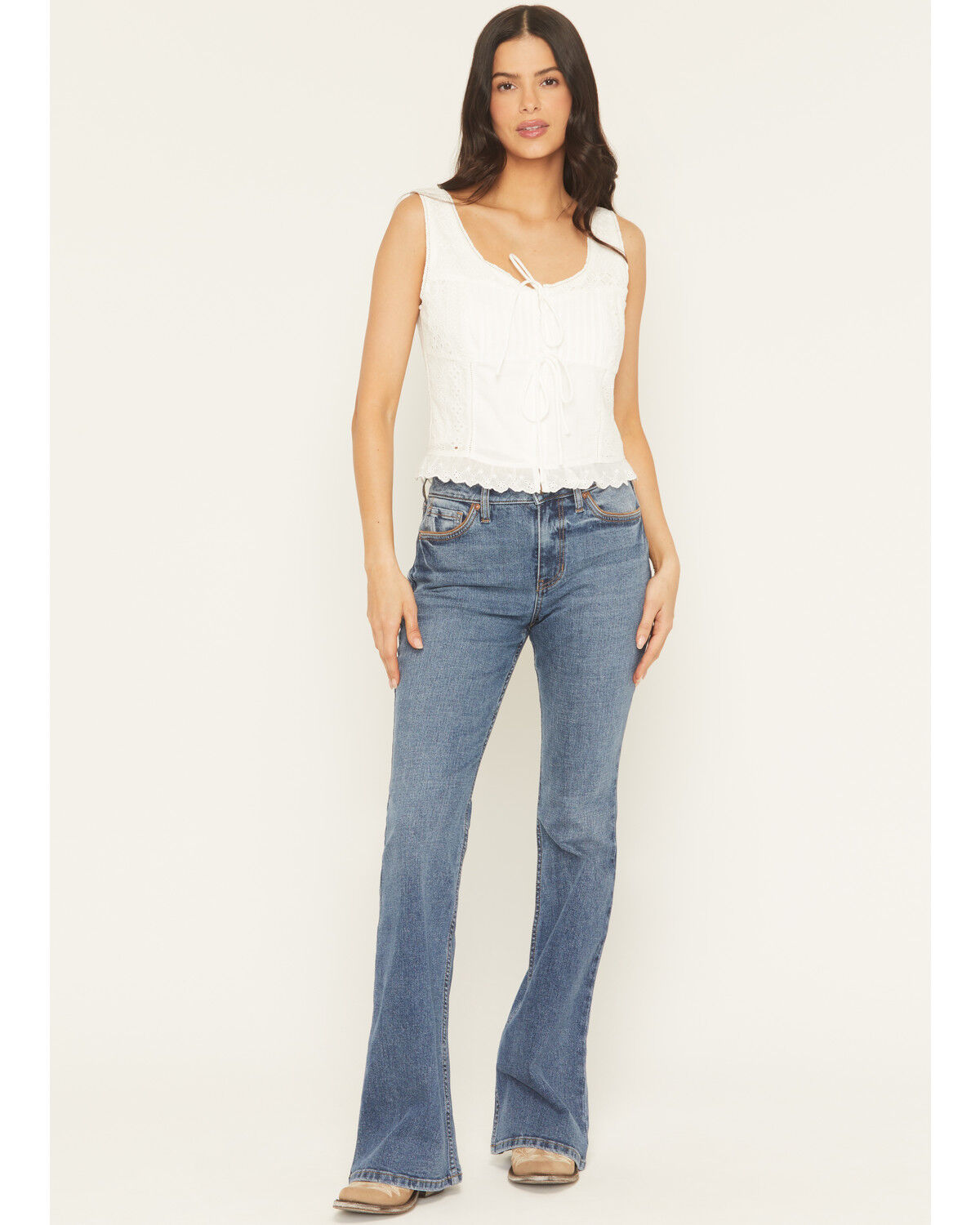 Image #1 - Shyanne Women's Luna High Rise Flare Stretch Denim Jeans, Medium Wash, hi-res