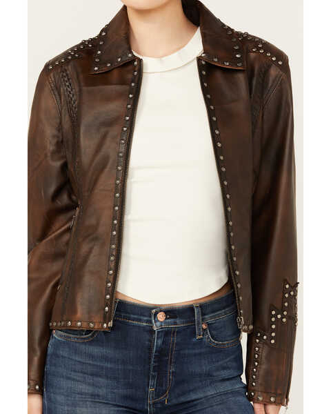 Image #3 - Cripple Creek Women's Concho Back Leather Jacket , Brown, hi-res