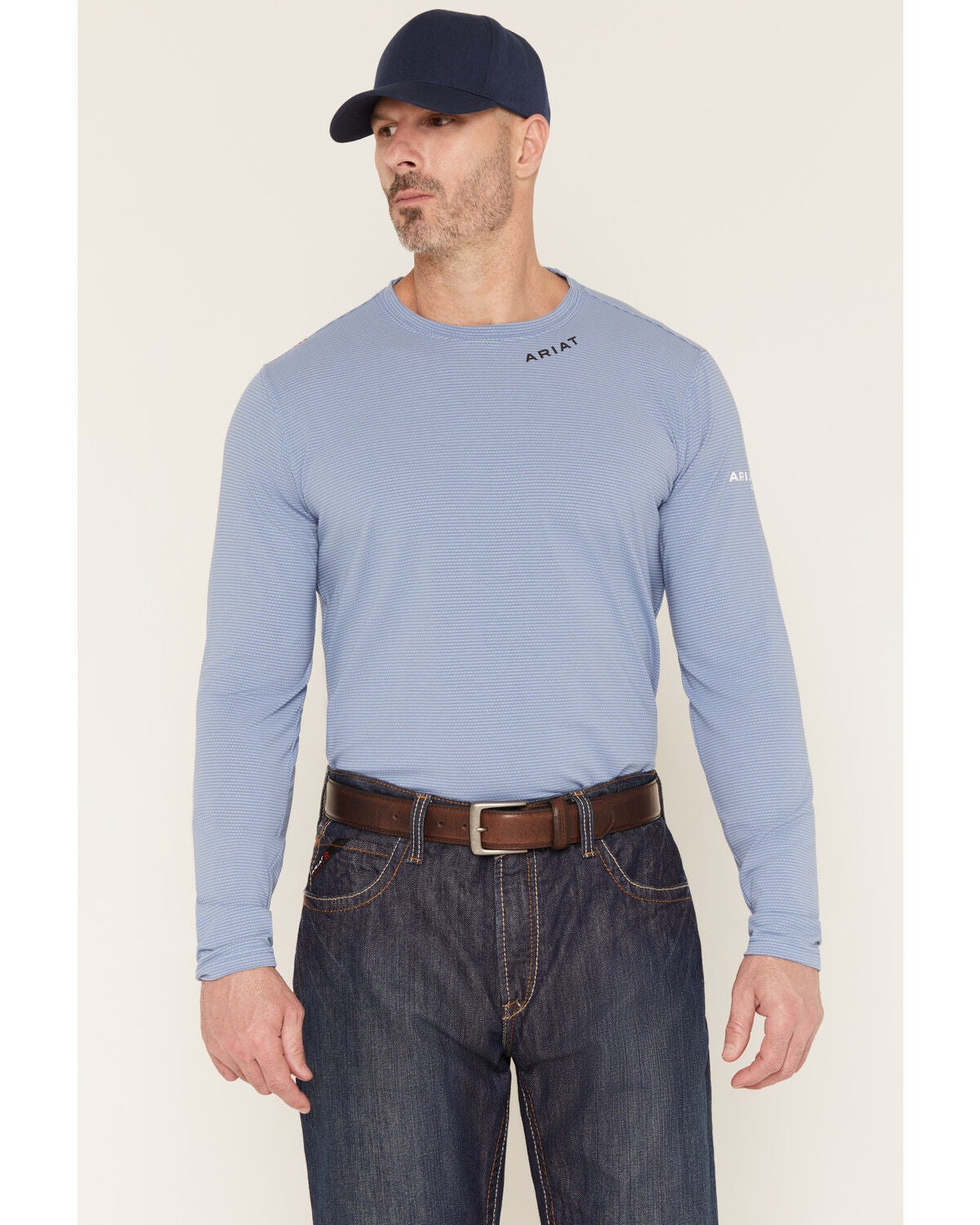 Image #1 - Ariat Men's FR Solid Base Layer Long Sleeve Work Shirt, Medium Blue, hi-res