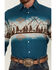 Panhandle Men's Southwestern Mountain Border Print Long Sleeve Pearl Snap Western Shirt, Blue, hi-res