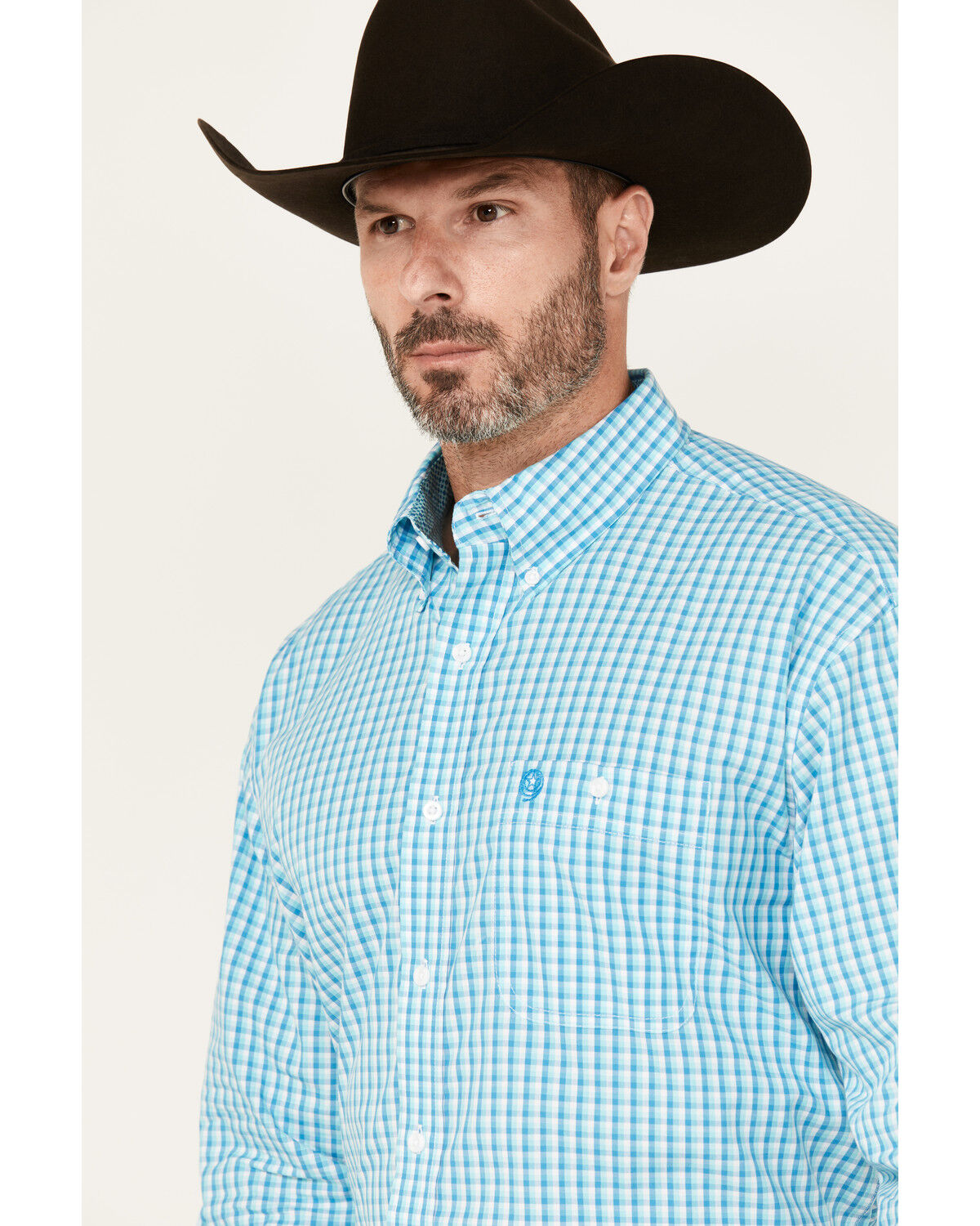 Image #2 - George Strait by Wrangler Men's Plaid Print Long Sleeve Button-Down Stretch Western Shirt, Turquoise, hi-res
