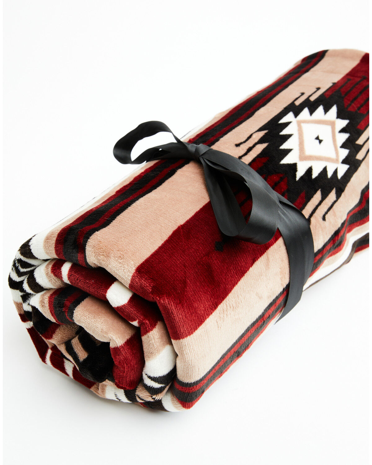 Image #1 - Boot Barn Prescott Southwestern Print Faux Fur Blanket, Red, hi-res
