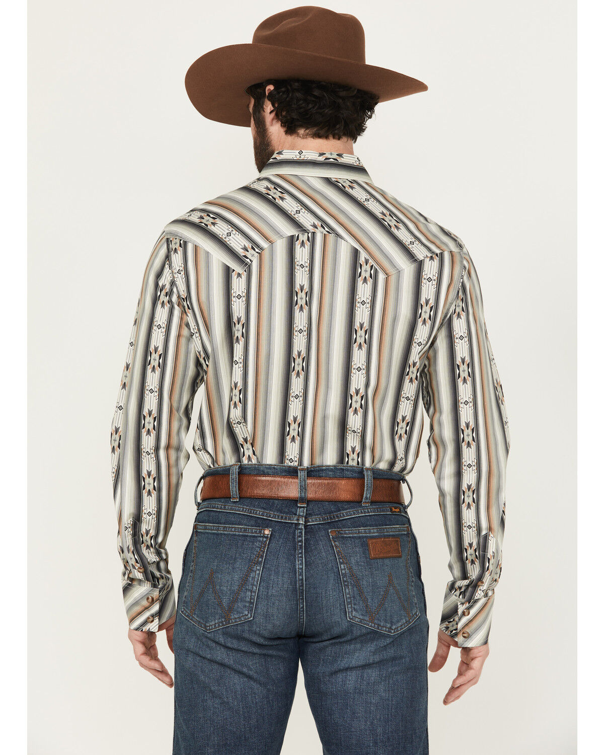 Image #4 - Rock & Roll Denim Men's Southwestern Striped Long Sleeve Snap Stretch Western Shirt, Black, hi-res