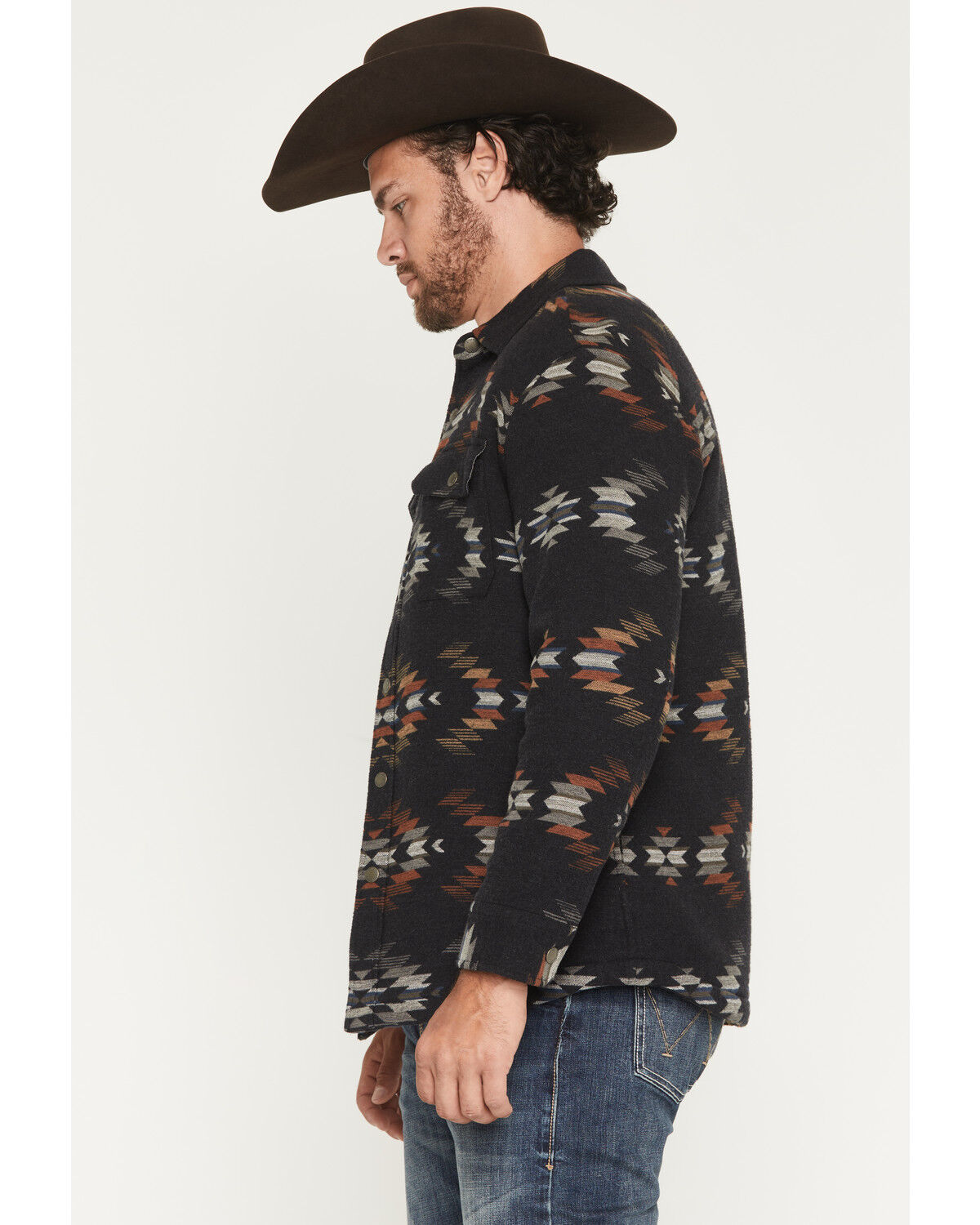 Image #2 - Pendleton Men's Bay City Multicolored Print Sherpa Lined Snap Jacket, Navy, hi-res
