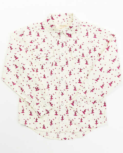 Shyanne Toddler Girls' Cactus Print Long Sleeve Pearl Snap Shirt, Ivory, hi-res