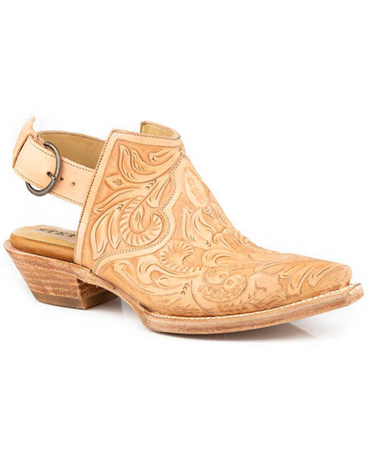 Image #1 - Stetson Women's Isla Hand Tooled Mules, Brown, hi-res
