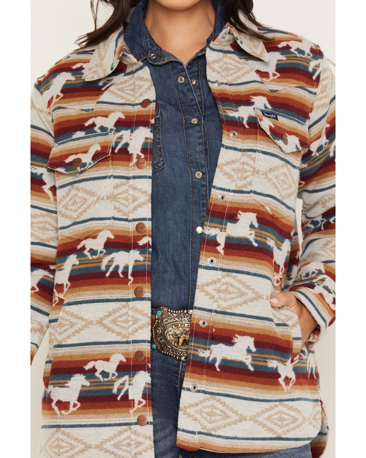Image #3 - Wrangler Retro Women's Lined Jacquard Shacket, Tan, hi-res