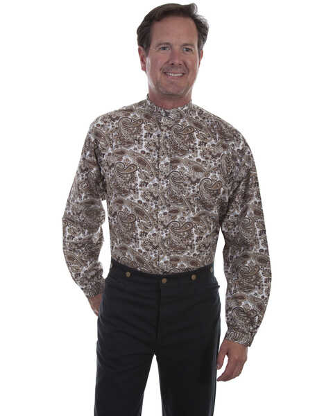 Image #1 - Rangewear by Scully Men's Brown Paisley Long Sleeve Western Shirt, Brown, hi-res
