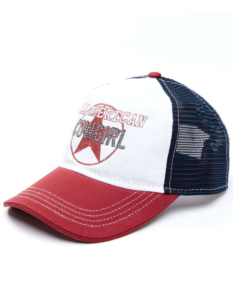 Shyanne Women's All-American Cowgirl Graphic Mesh-Back Ball Cap, Red/white/blue, hi-res