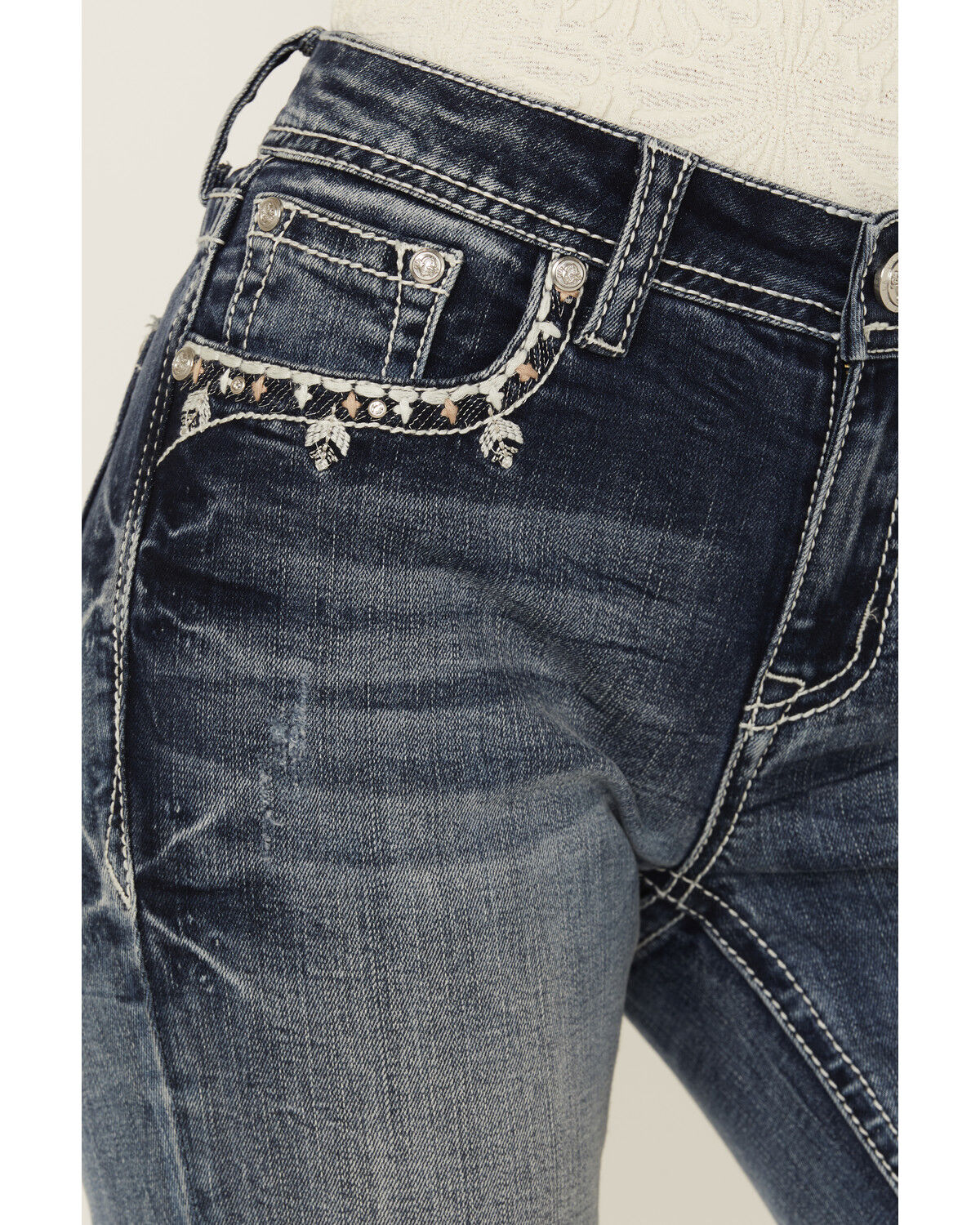 Image #4 - Grace in LA Women's Medium Wash Mid Rise Dreamcatcher Pocket Bootcut Stretch Denim Jeans, Medium Wash, hi-res