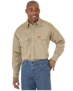 Wrangler Men's FR Khaki Long Sleeve Button-Down Work Shirt - Tall, Beige/khaki, hi-res
