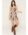 Image #1 - Bona Women's Cow Print Sleeveless Ruffle Mini Dress, Brown, hi-res