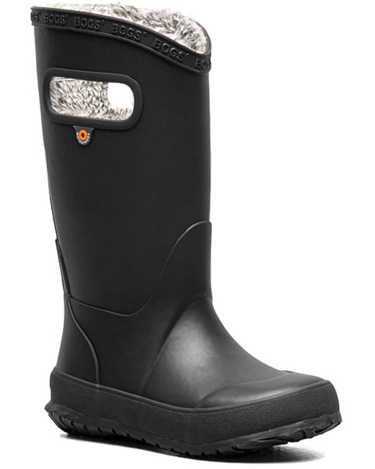 Bogs Boys' Plush Rain Boots - Round Toe, Black, hi-res