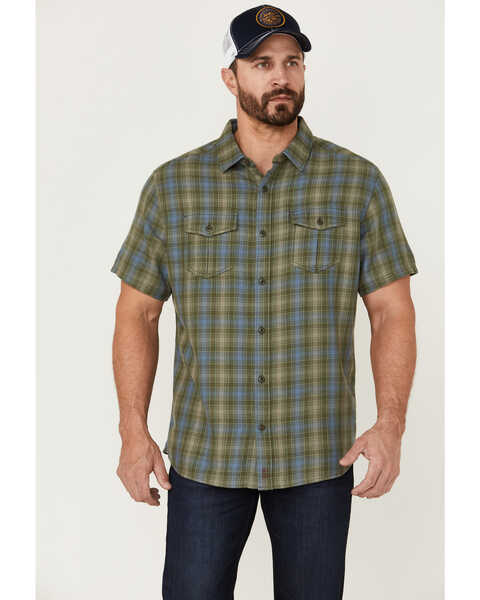 Image #1 - Brothers and Sons Men's Plaid Casual Woven Short Sleeve Button-Down Western Shirt , Olive, hi-res