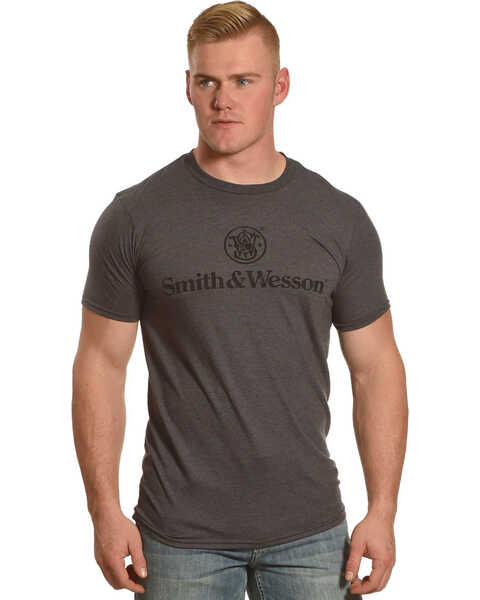Smith & Wesson Men's Distressed Logo Premium Tee, Charcoal, hi-res