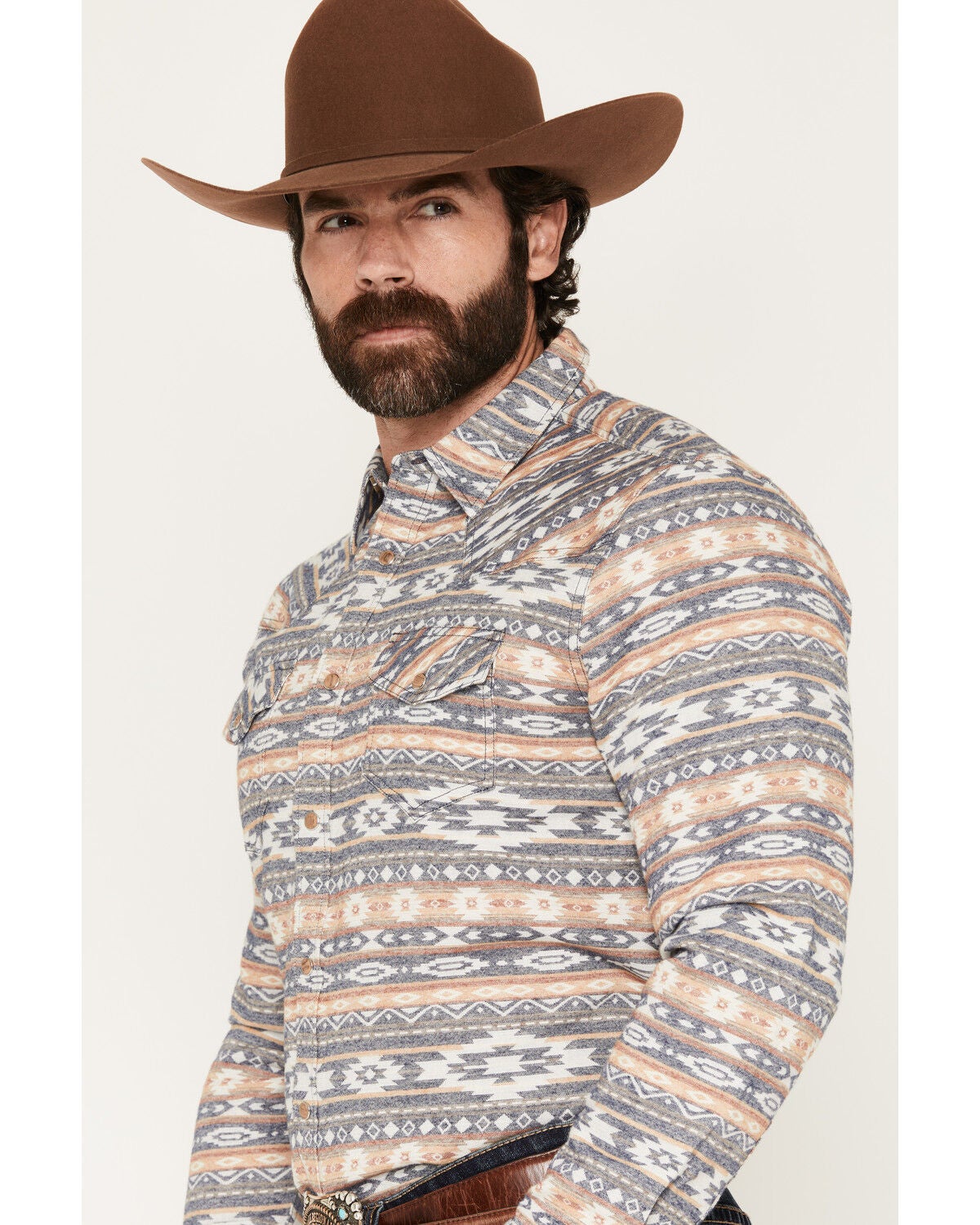 Image #2 - Cody James Men's Trading Post Southwestern Striped Long Sleeve Snap Western Shirt, Blue, hi-res