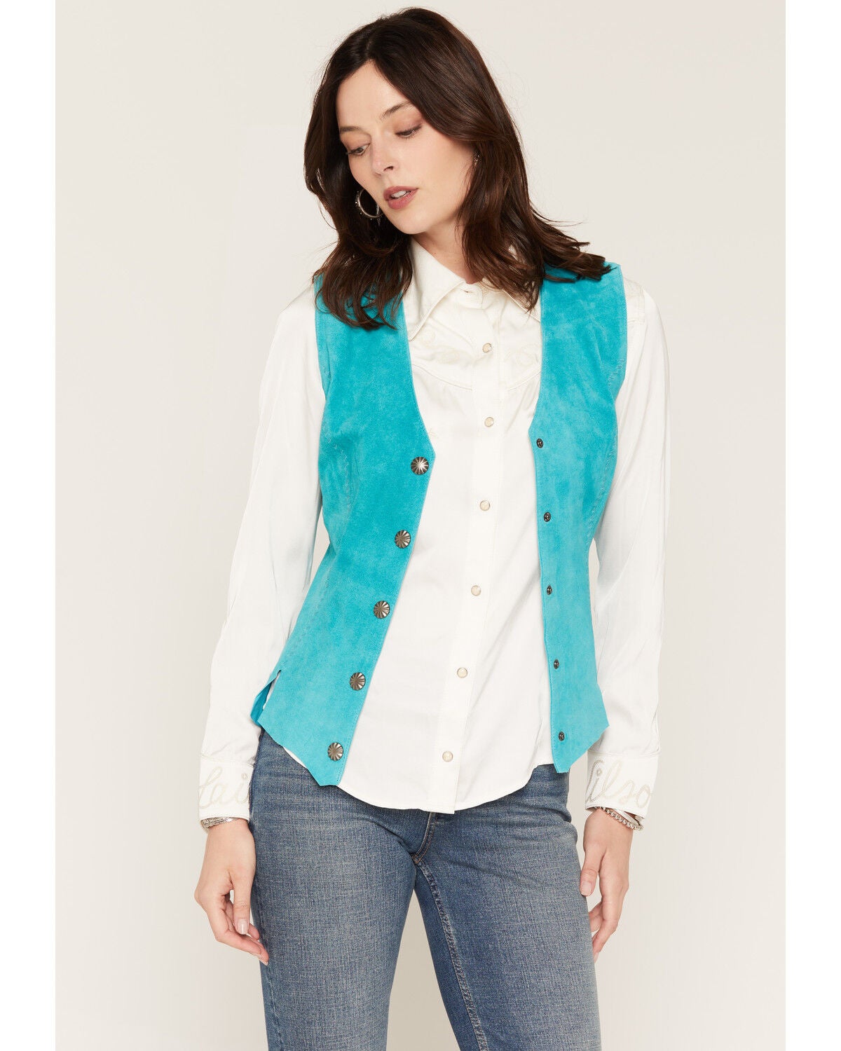 Image #1 - Scully Women's Suede Snap Front Vest, Teal, hi-res